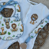 Personalised Safari Baby Sleepsuit Set with Bib & Dummy Clip