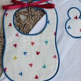 Personalised White & Blue Mouse Print Baby Sleepsuit with Handmade Bib