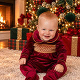 PRE-ORDER The Mayfair Collection Ruby Edition – Baby Boys’ Personalised Luxury Velvet Christmas Sleepsuit
