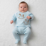 Baby Boys Blue Rocking Horse Set With Blue Bib