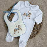Baby Boys White Horse Sleepsuit & Bib Set