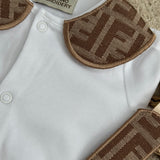 Baby’s Unisex Brown inspired Handmade Sleepsuit, Bib & Dummy Clip Set