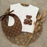 Boys Brown Billy Bear Handmade Sleepsuit & Bib Set