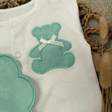 Girls Mint Billy Bear Handmade Sleepsuit & Bib Set