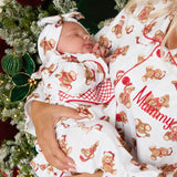 PRE-ORDER Baby Girls’ Christmas Teddy Bear Smocked Sleepsuit