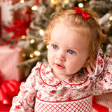 PRE-ORDER Baby Girls Red Toile Christmas Smocked Sleepsuit
