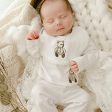 Luxury White Teddy Bear Baby Two Piece & Bib Gift Set