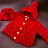 PRE ORDER Hand Made Red Aran Puff Hoodie Crochet