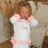 Girls White & Pink Personalised Frilly Pyjamas