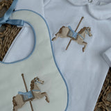 Baby Boys White Horse Sleepsuit & Bib Set