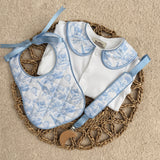 Boys Blue Quilted Safari Print Handmade Sleepsuit, Dummy Clip & Bib Set