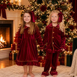 PRE-ORDER The Mayfair Collection Ruby Edition – Personalised Girls’ Luxury Velvet Christmas Pyjamas