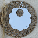 Personalised Spanish White With Blue Flowers Scallop Bib