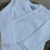 White Cotton Long-Sleeved Wrap-Over Bodysuit