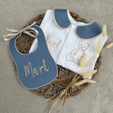 Boys Blue Bear Handmade Sleepsuit And Bib