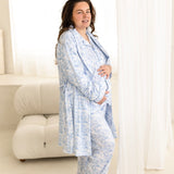Luxury Blue Safari Toile Women’s Summer Dressing Gown – Lightweight Cotton Robe