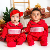 PRE-ORDER Baby Girls Red Christmas Smocked Sleepsuit