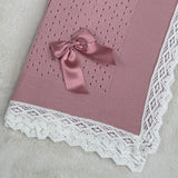 Baby's Lace Dusky Pink Shawl With Cream Trim
