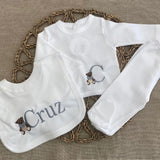 Babys Grey Cotton Personalised 3 Piece Outfit