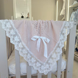 Luxury Handmade Blush Pink Lace Muslin Square – Baby Burp Cloth UK