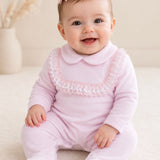 Baby Girls Pink Frill Velour Sleepsuit