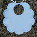 Personalised Spanish White & Blue Edge Scallop Bib