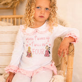 Girls White & Pink Princess Frilly Pyjamas