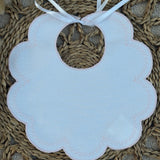 Personalised Spanish White & Pink Edge Scallop Bib