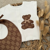 Boys Brown Billy Bear Handmade Sleepsuit & Bib Set