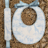 Baby's Safari Blue Round Handmade Bib & Dummy Clip