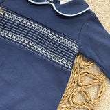 Baby Boys Navy Smocked Cotton Sleepsuit