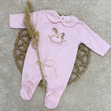 Baby Girls Pink Cotton Rocking Horse Sleepsuit