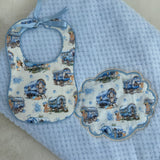Boy's Blue Waffle Blanket & Hand made bib Gift Set