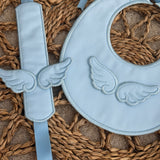 Handmade Baby Blue Angel Wings Bib & Dummy Clip Set | Luxury Spanish Fabric | Personalised | Made to Order