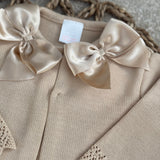 Baby Girls Beige Cardigan Two Satin Bows