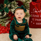 PRE-ORDER The Mayfair Collection Emerald Edition – Baby Girls' Personalised Luxury Velvet Christmas Sleepsuit