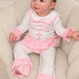 Girls White & Pink Frilly Christening Pyjamas