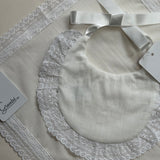 Granlei Spanish Lace Bib & Muslin Set – Ivory & white | Traditional Baby Gift