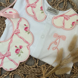 Baby Girls Pink Flower Print Handmade Sleepsuit and Bib