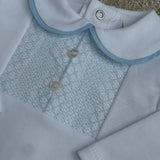 Baby Boys White & Blue Smocked Cotton Sleepsuit