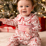 Baby Boys Red Toile Christmas Smocked Sleepsuit