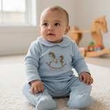 Baby Boys Blue Rocking Horse Sleepsuit