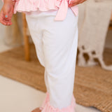 Girls White & Pink Personalised Frilly Pyjamas