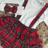 Baby Girl's Red Tartan Frilly Bloomers & Bodysuit