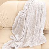 Girl's White Frill Beige Safari Toile Print Blanket