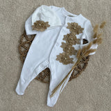 Baby Girls Gold Flower Baby Grow With Hat