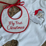 Baby’s Christmas Unisex Santa’s Sleepsuit & Hamdmade Bib