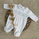 Baby Boy's Albert White & Blue Smocked Sleepsuit