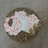 Baby Girls Pink Flower Print Handmade Sleepsuit and Bib