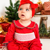 PRE-ORDER Baby Girls Red Christmas Smocked Sleepsuit